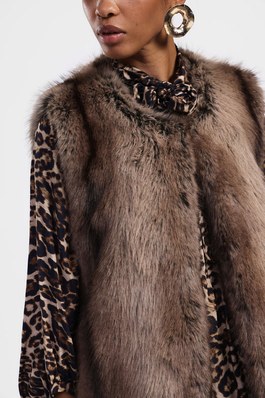 Gilet lungo con pelliccia sintetica