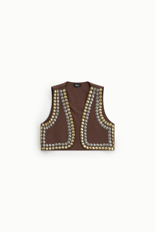 Gilet corto con applicazioni metalliche frontali