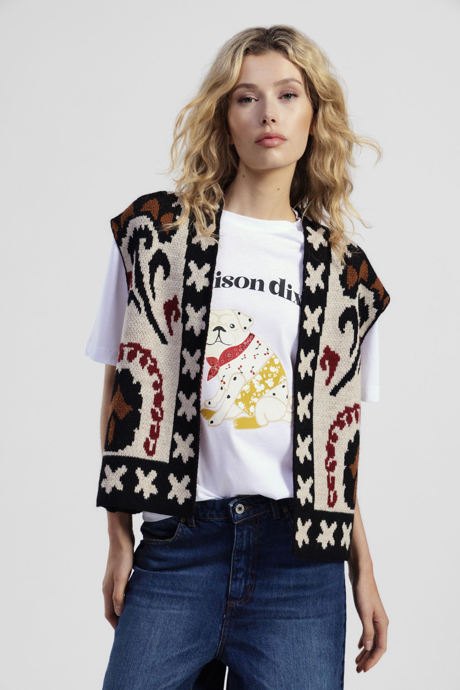 Gilet senza maniche con motivo jacquard floreale