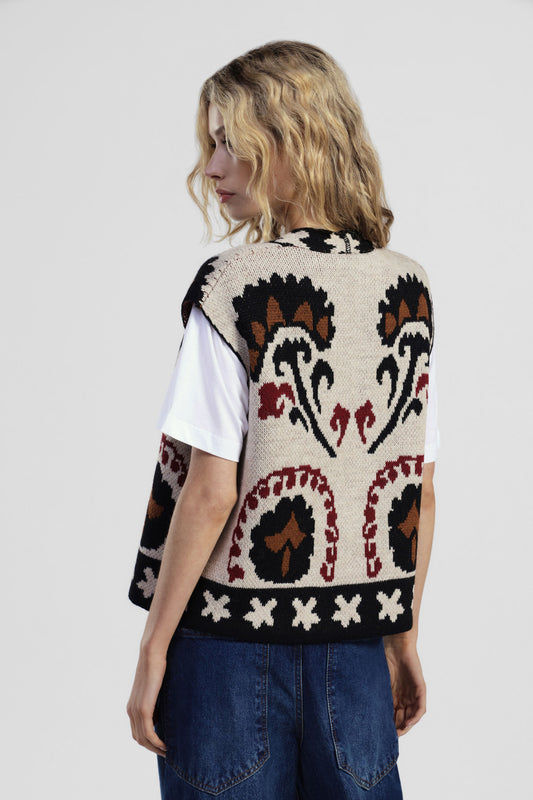 Gilet senza maniche con motivo jacquard floreale