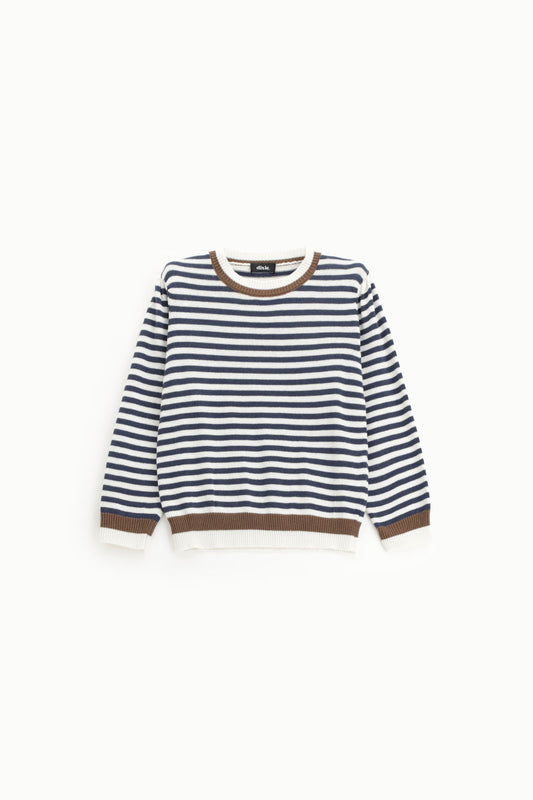 Maglione a righe con collo girocollo e polsini a contrasto