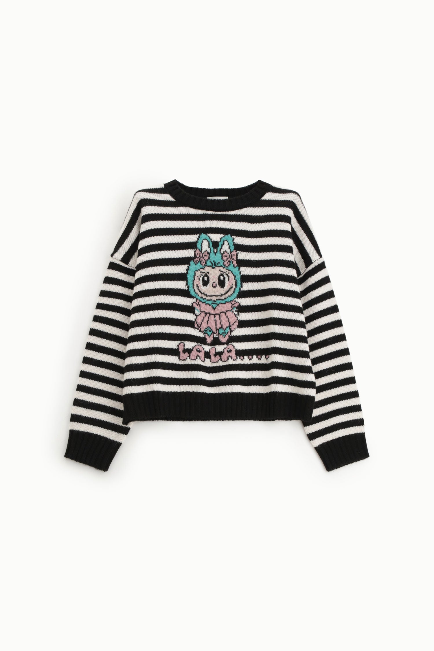 Maglione a righe con motivo cartoon frontale
