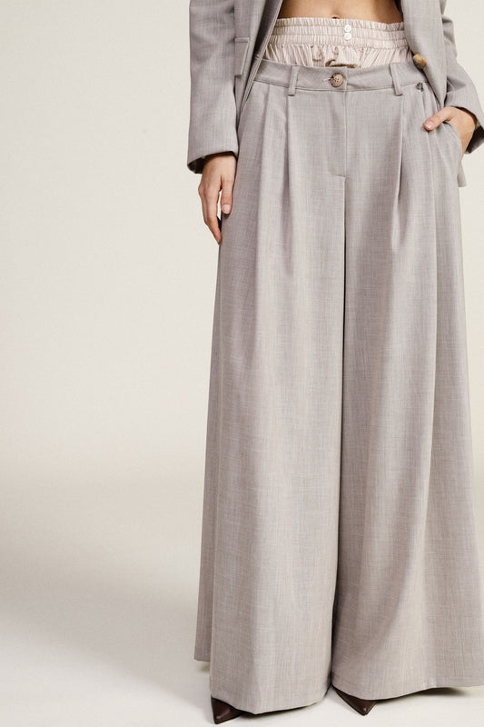 Pantaloni palazzo a vita alta con pinces