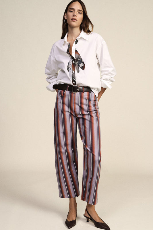 Pantaloni palazzo cropped a righe con vita media