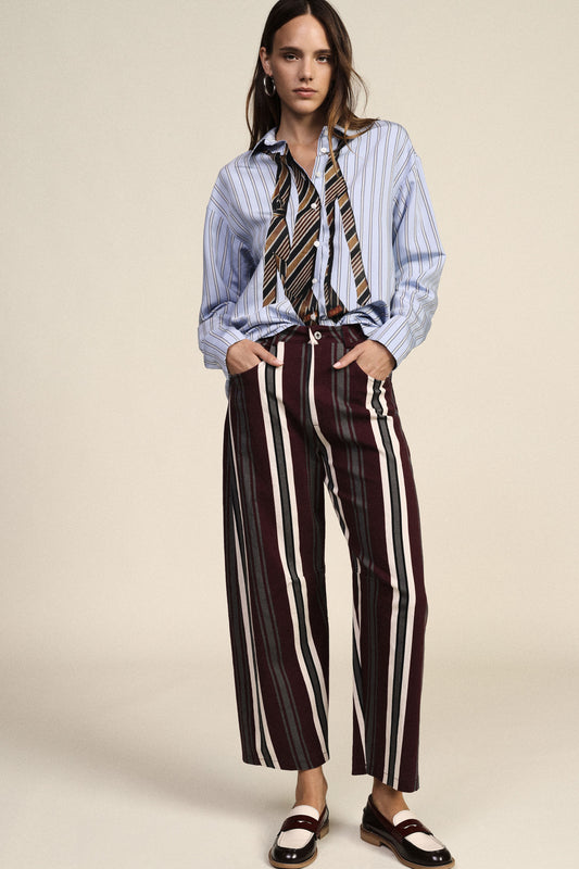 Pantaloni palazzo a righe vita alta tasche