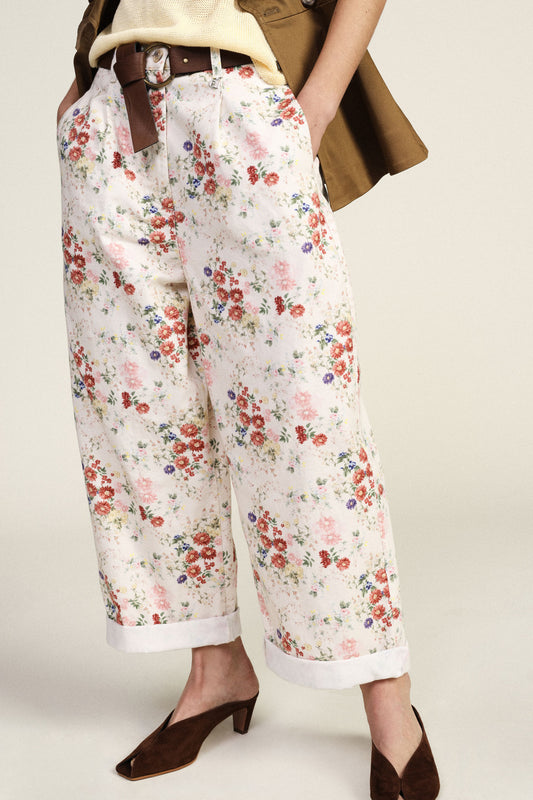 Pantaloni palazzo fantasia floreale vita alta