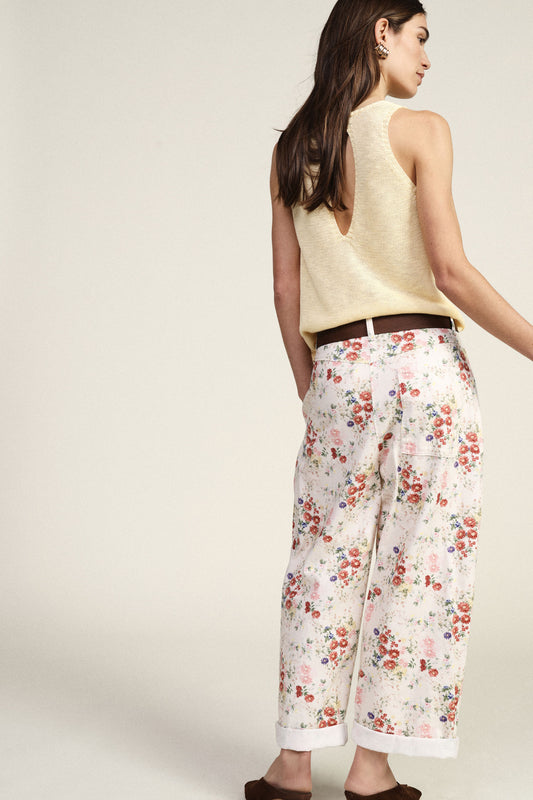 Pantaloni palazzo stampa floreale cintura in vita