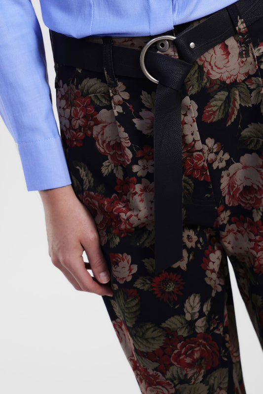 Pantaloni palazzo con cintura e motivo floreale