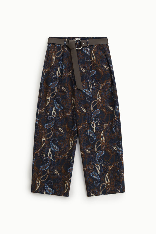 Pantaloni palazzo fantasia paisley cintura anello