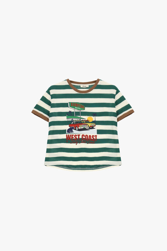 T-shirt a righe con stampa surfers hotel