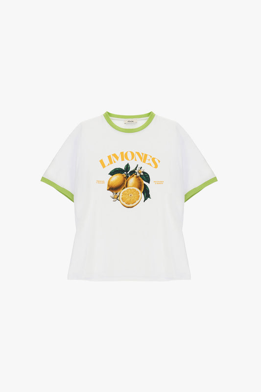 T-shirt stampa limoni girocollo profili a contrasto