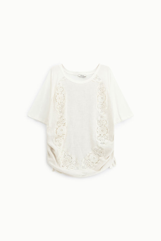 T-shirt maniche corte con dettagli in pizzo floreale