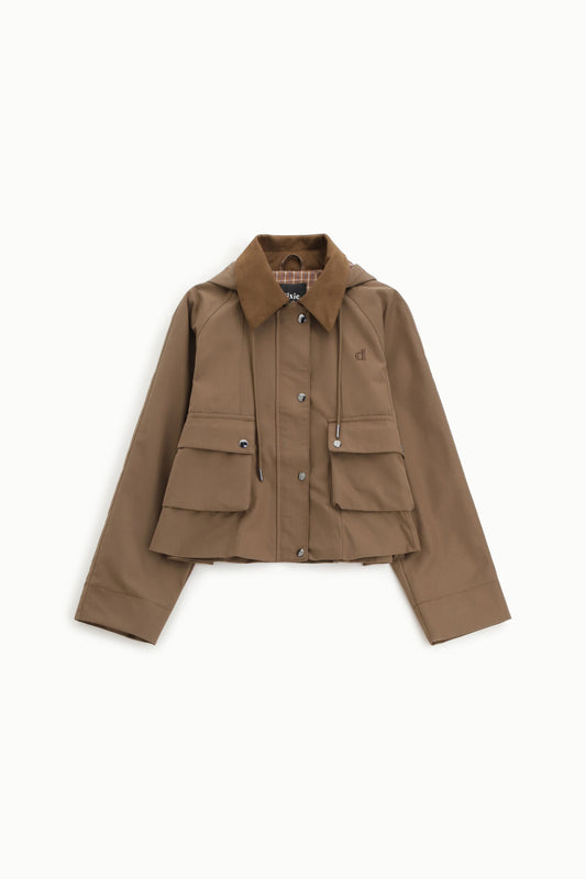 Parkas corta con tasche applicate e collo a contrasto