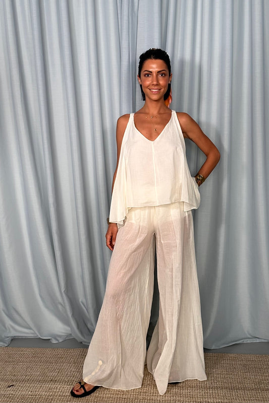 Pantaloni palazzo ampi con vita elasticizzata
