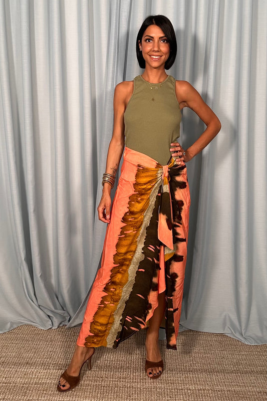 Gonna lunga stampa tie dye con nodo frontale