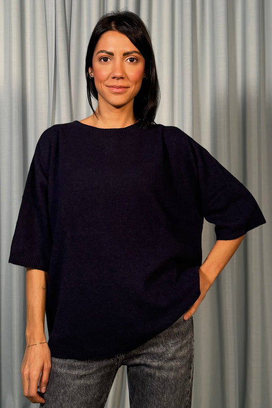 Maglione girocollo con manica  100% cachemire