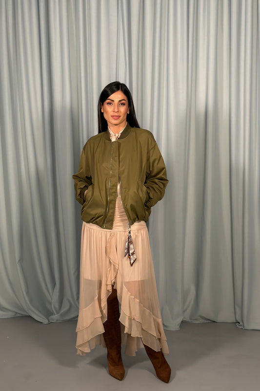 Bomber oversize con zip e bordo a coste
