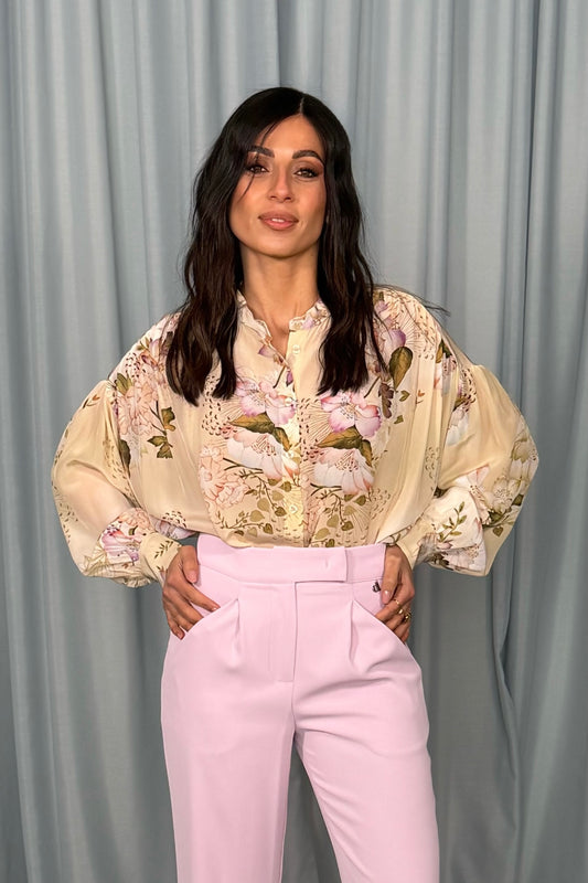 Camicia ampia con stampa floreale e colletto tondo