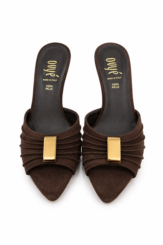 Ovyè Mules Suede Inserto Dorato