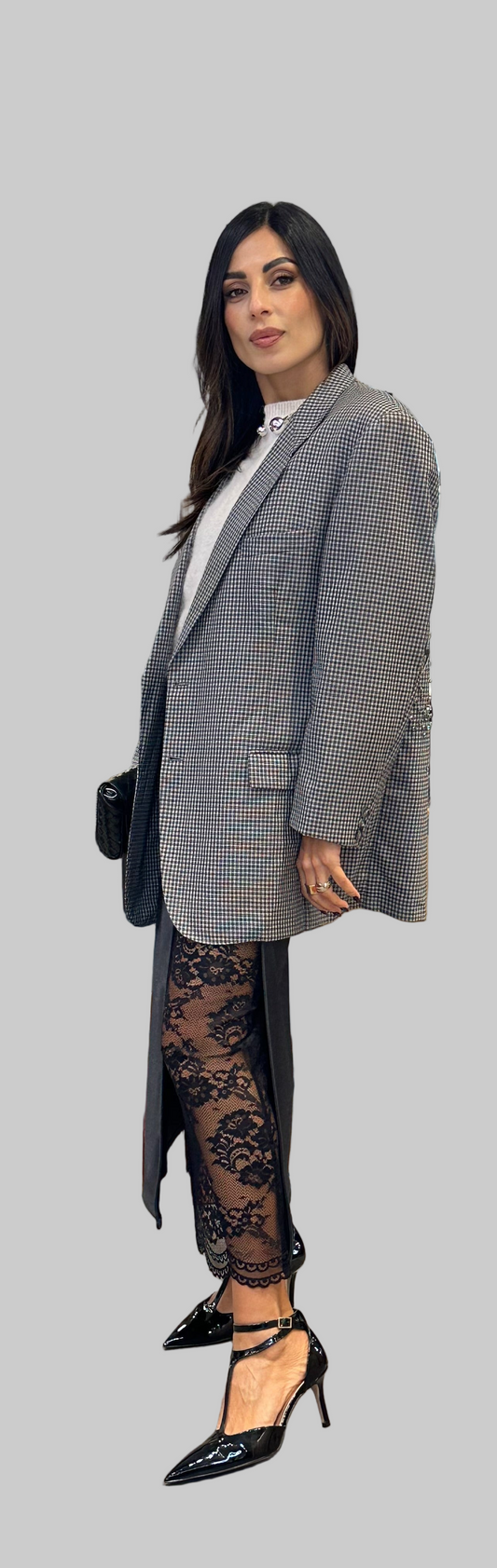 Gonna midi con inserto pizzo e fibbia laterale