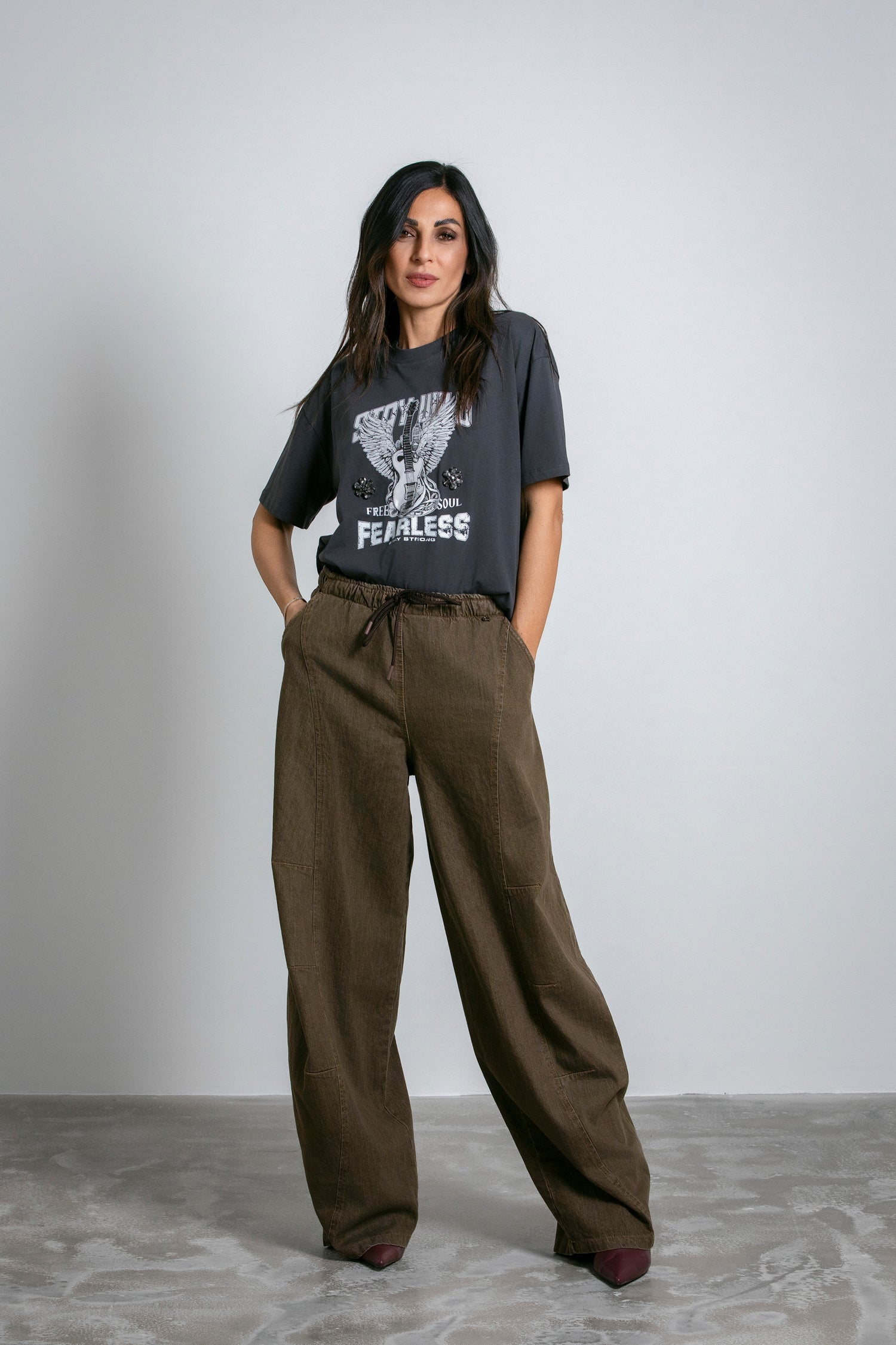 Pantaloni palazzo a vita alta con coulisse