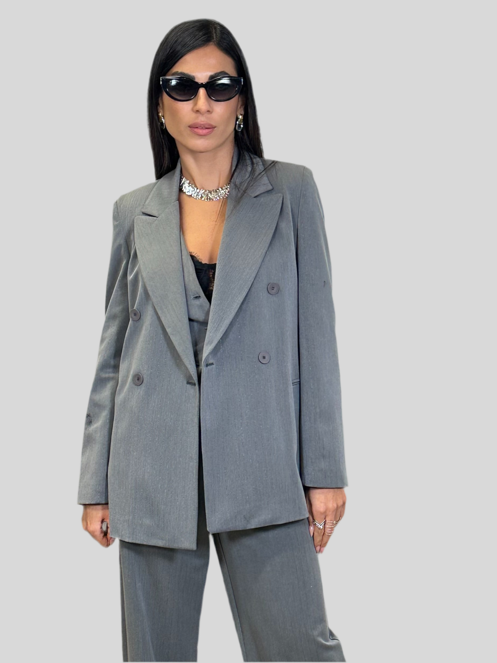 Blazer doppiopetto gessato laminato
