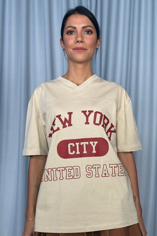 T-shirt girocollo con stampa new york e scritta