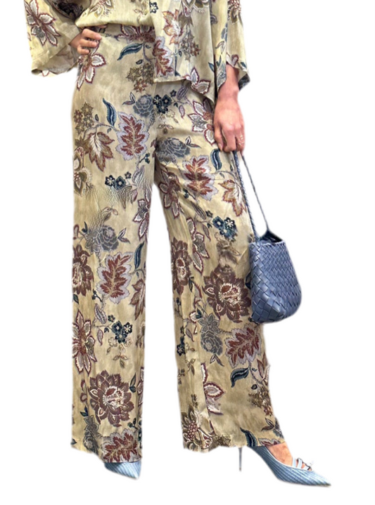 Pantaloni motivo floreale in satin