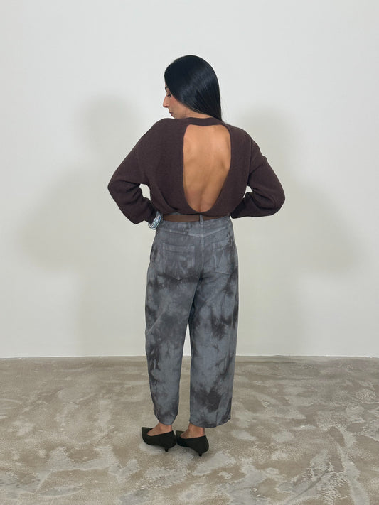 Pantaloni palazzo tie-dye velluto a coste con cintura e tasche