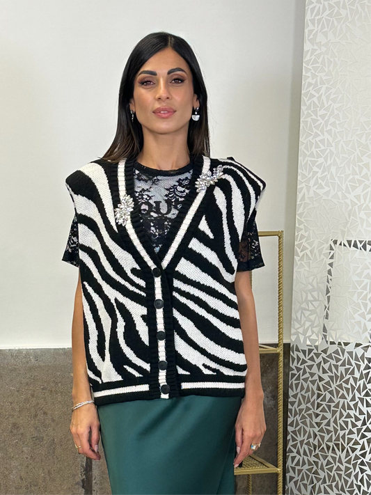 Gilet fantasia animalier dettagli gioiello