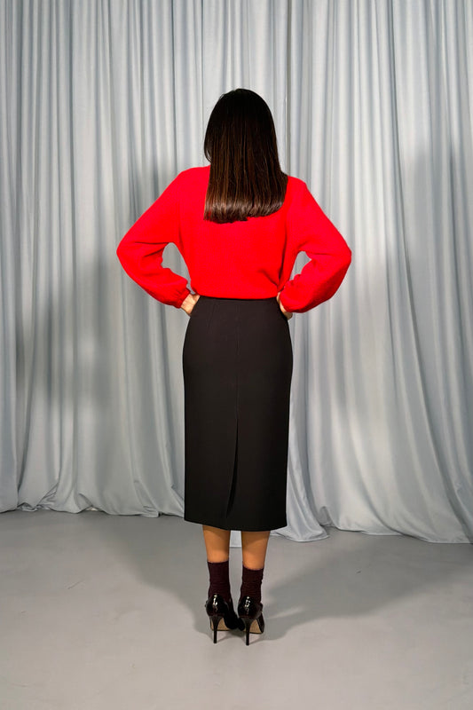 Gonna tubino midi vita alta con spacco