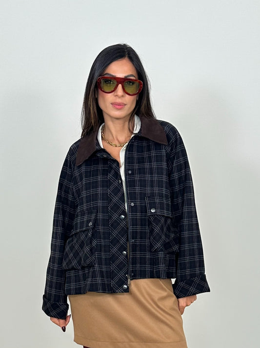 Giubbotto check colletto velluto