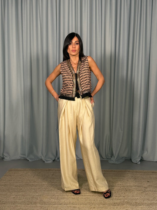Trousers palazzo a vita alta con pinces frontali