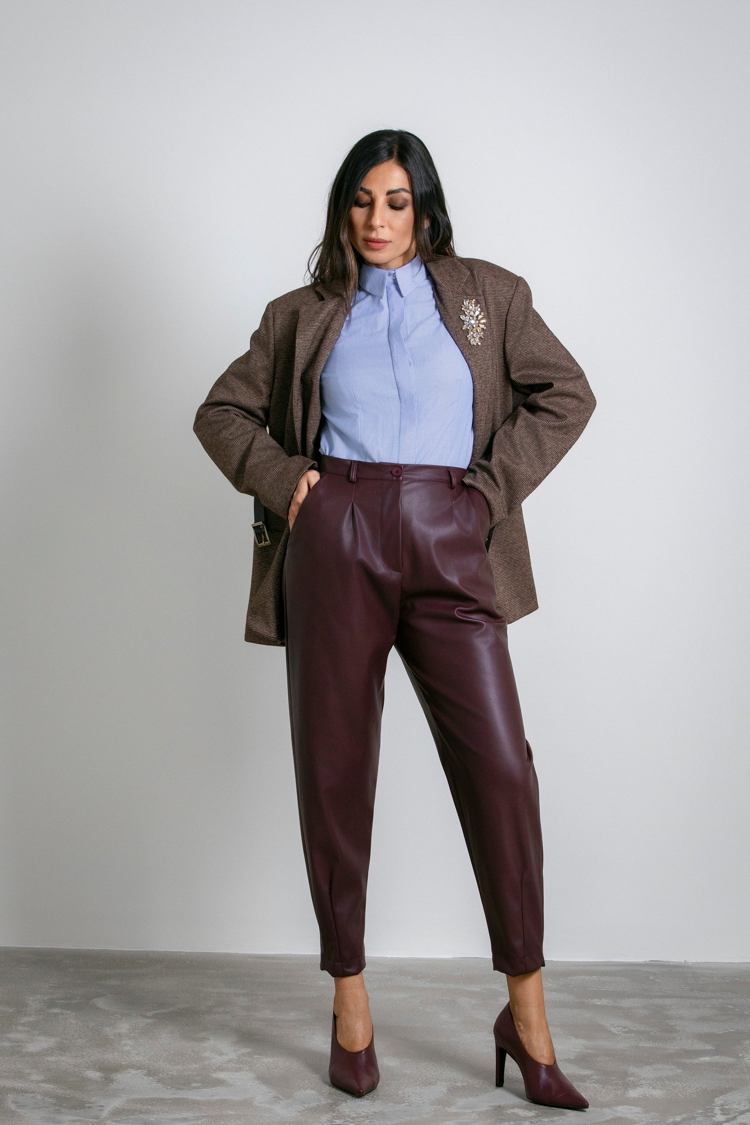 Trousers vita alta pinces dettaglio gamba ampia