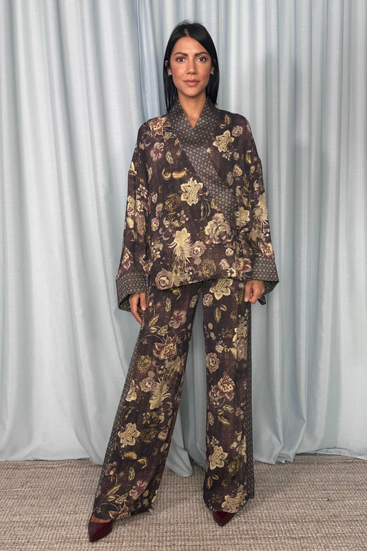 Pantaloni palazzo fantasia floreale vita alta