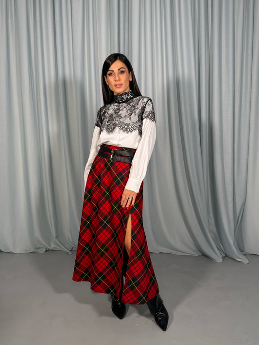 Top corto in pizzo floreale con collo alto