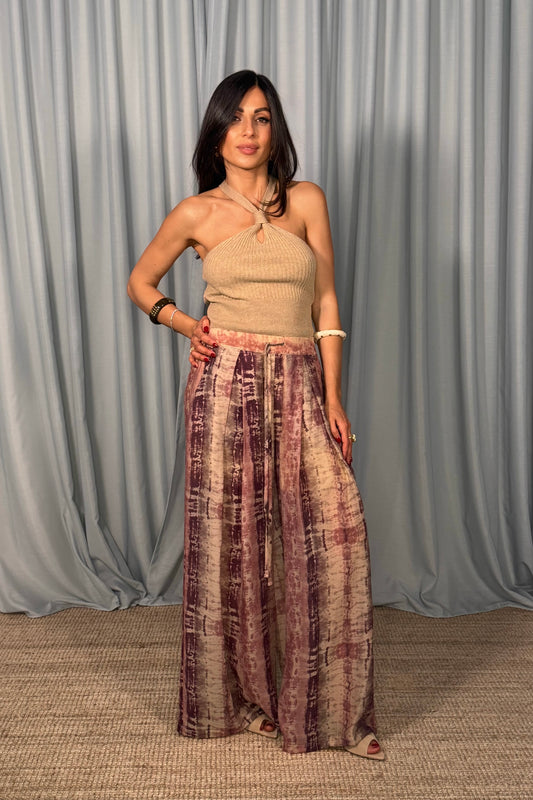 Pantaloni palazzo stampa tie-dye con coulisse