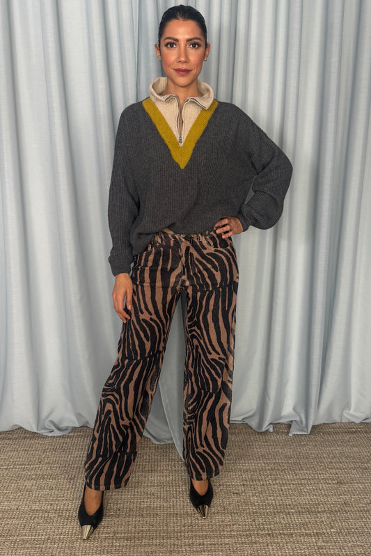 Pantaloni palazzo fantasia animalier a vita alta