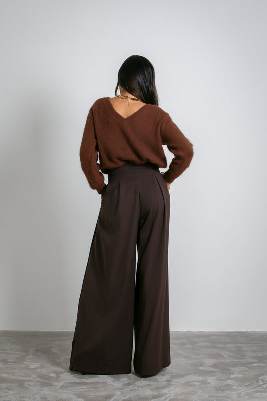 Pantaloni palazzo vita alta con pince