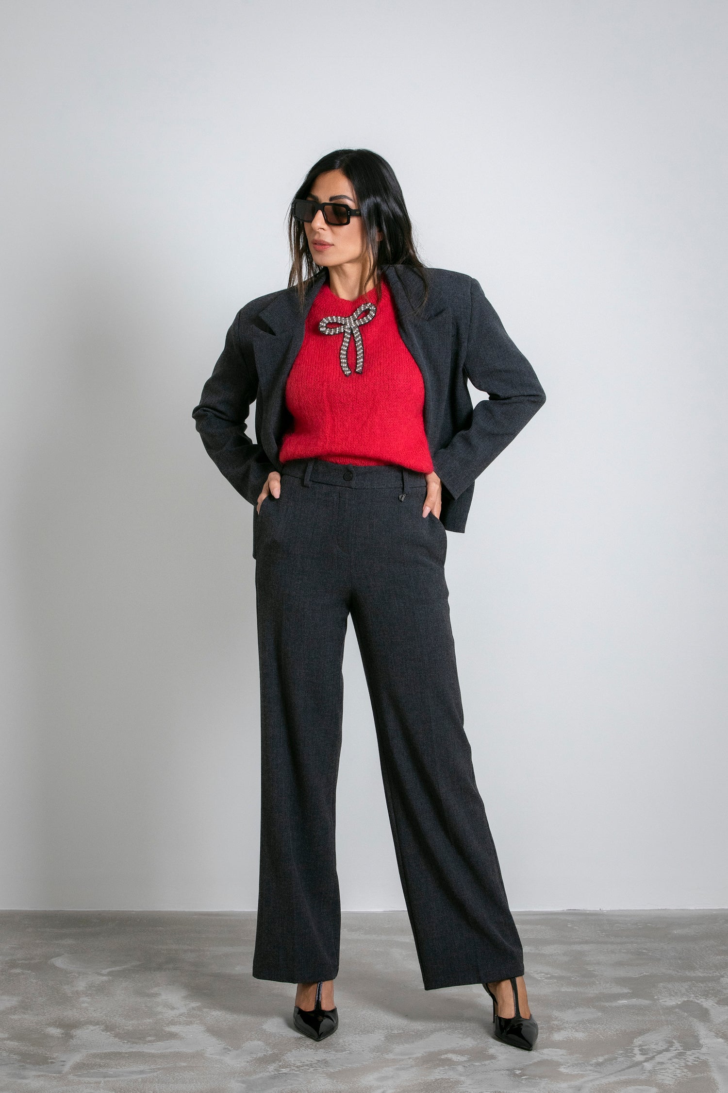 Pantaloni palazzo vita alta con gamba ampia