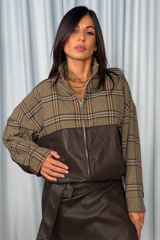 Bomber a quadri con fondo elasticizzato e zip