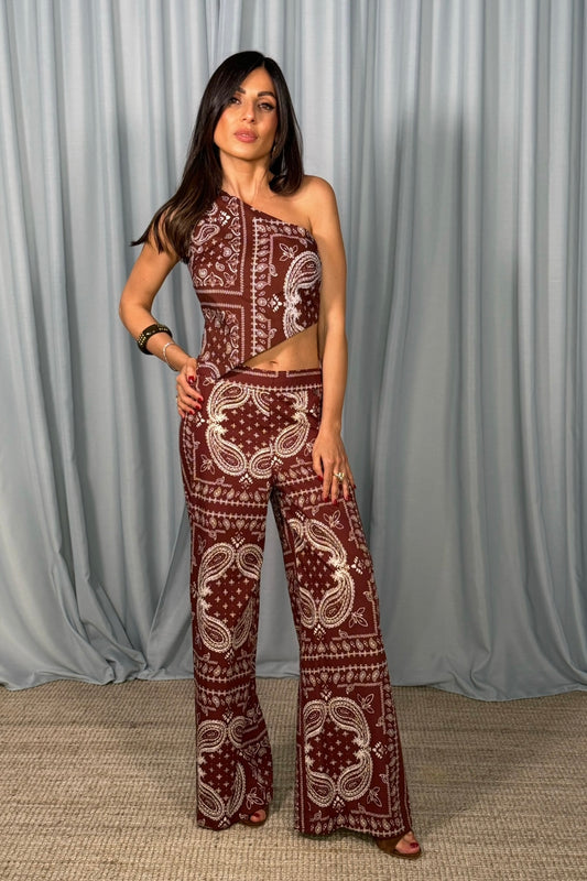 Top asimmetrico monospalla con stampa paisley