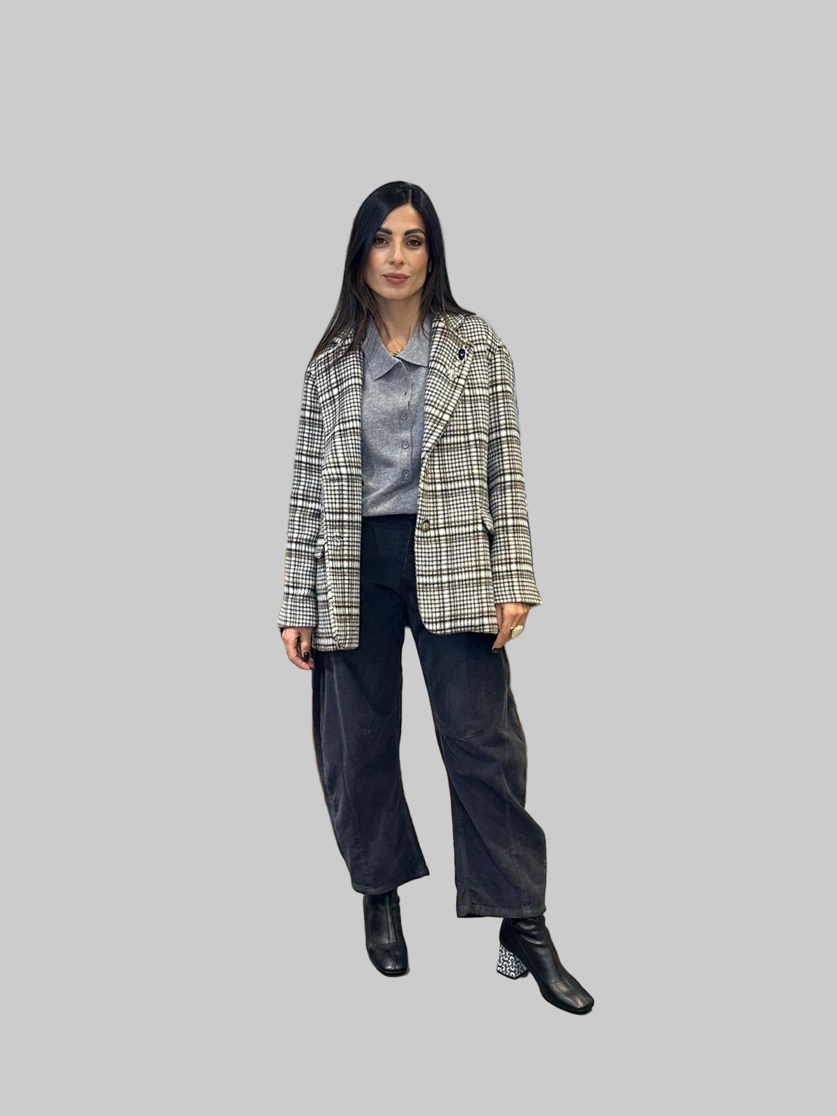 Blazer fantasia check con tasche frontali