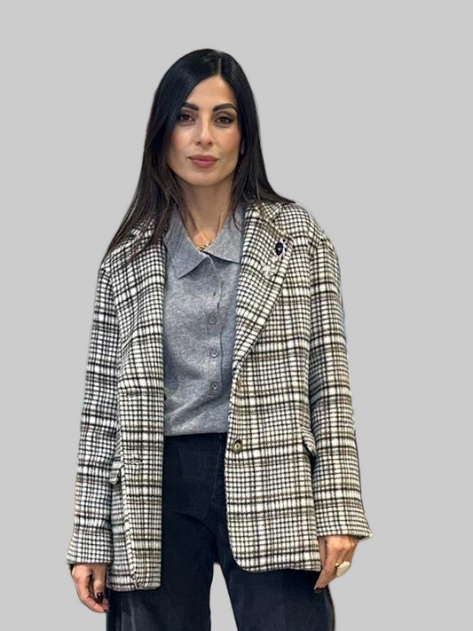 Blazer fantasia check con tasche frontali