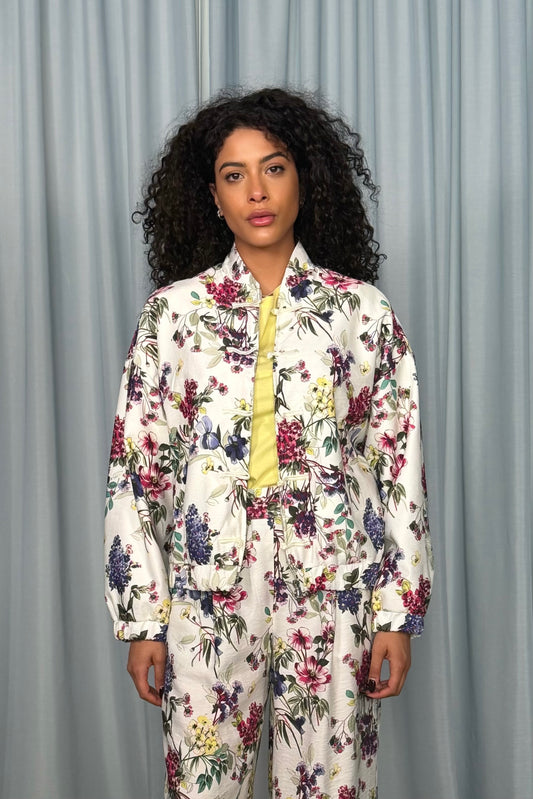 Giacca camicia stampa floreale con tasche