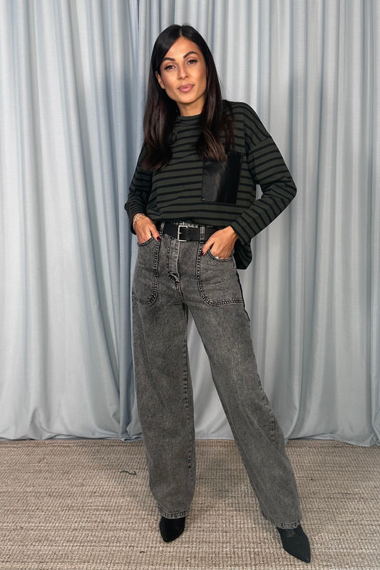Jeans balloon con tasche grandi e cintura