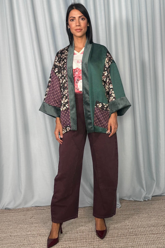 Cappotto duster fantasia patchwork con tasche frontali
