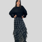 Gonna midi a quadri con balze in tulle