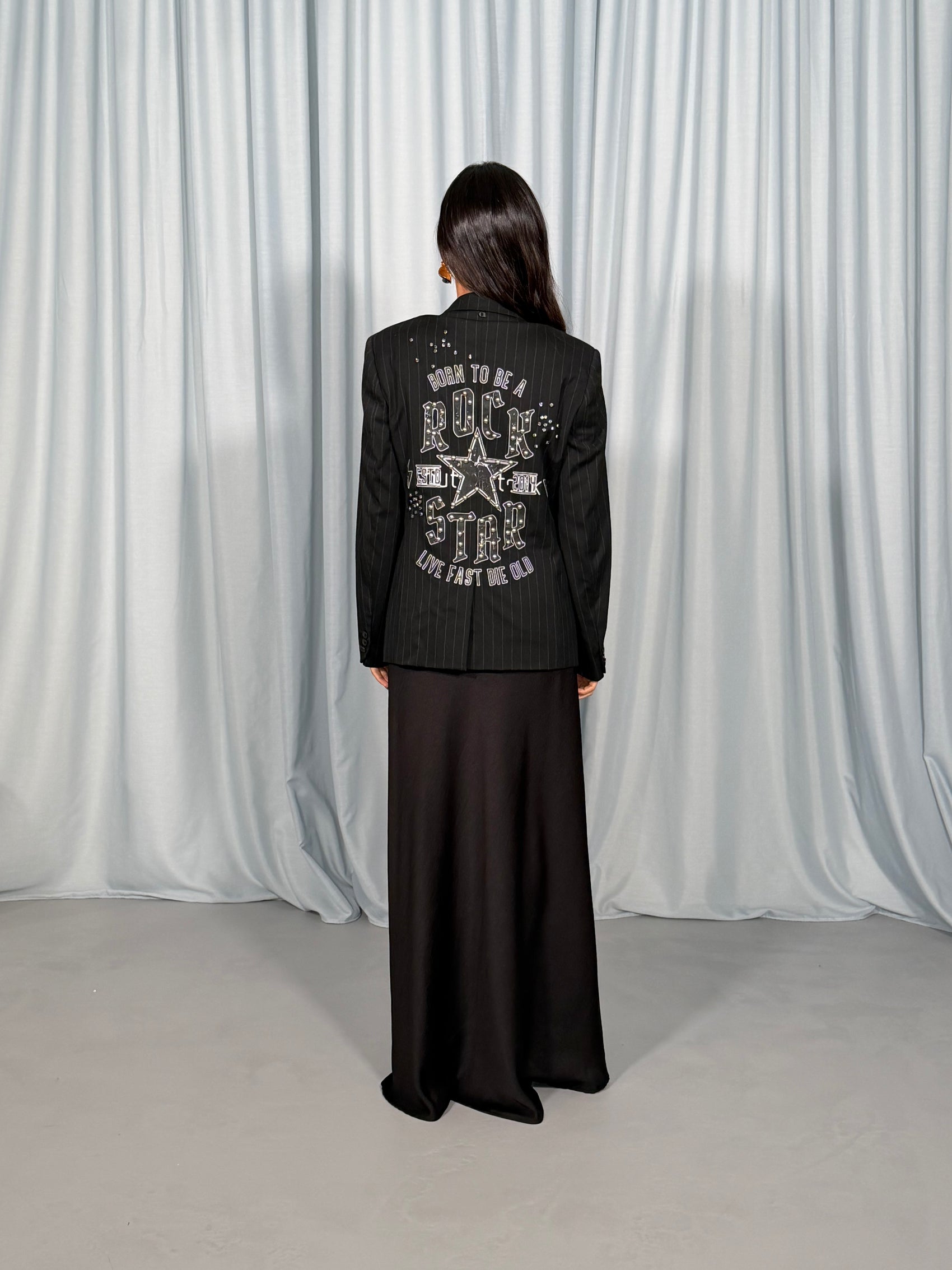 Blazer regular-fit con stampa glitterata sul retro