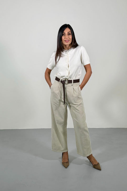 Pantaloni palazzo velluto coste con cintura